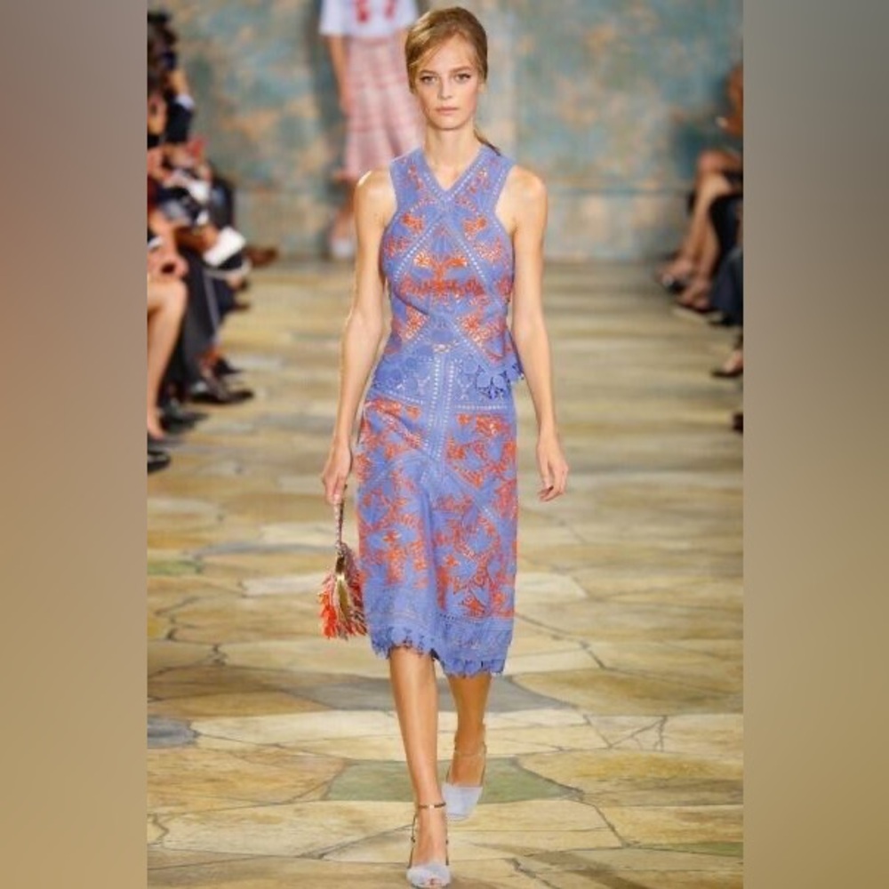 NWT Tory Burch Evie Whitney Blue Lace Crochet Skirt Set Size 8 Runway - Picture 2 of 16
